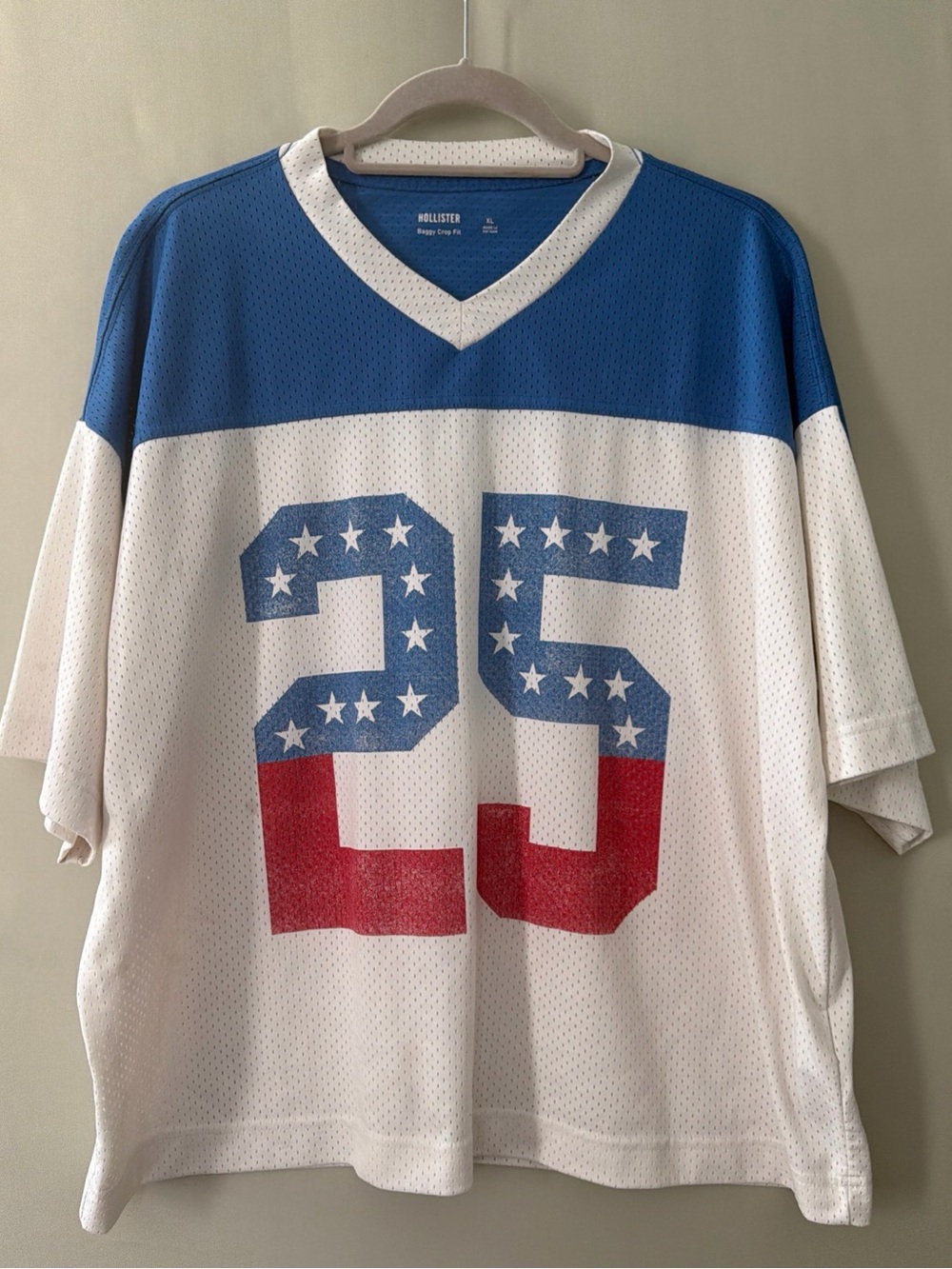 Hollister Red White Blue Mesh Jersey Tee with '25'